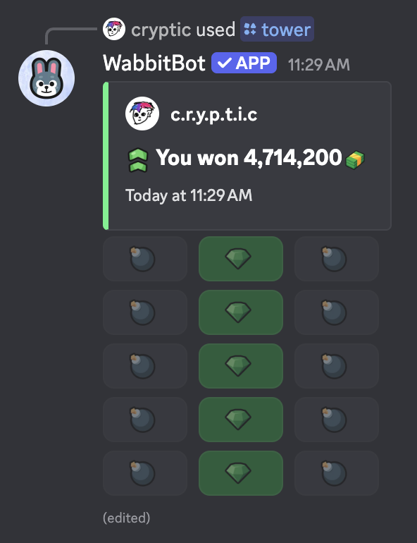One of WabbitBot's casino games